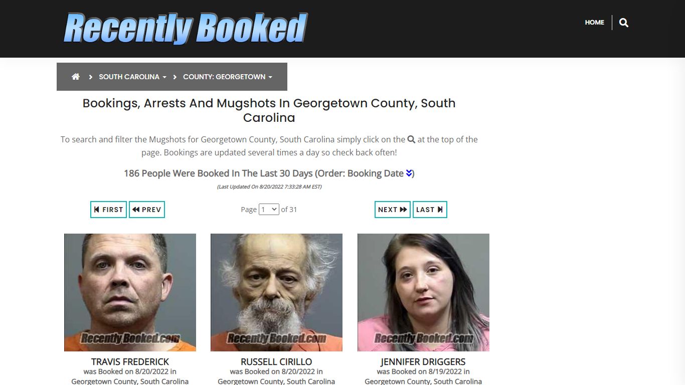 Bookings, Arrests and Mugshots in Georgetown County, South Carolina